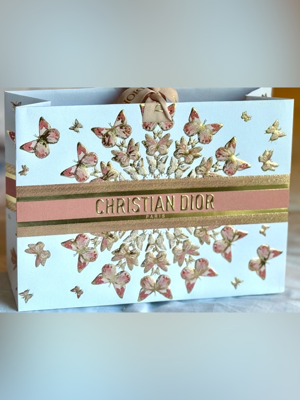 Dior Butterfly Floral Gift Bag - Pink & Gold and ribbon tie topMother’s Daytreat